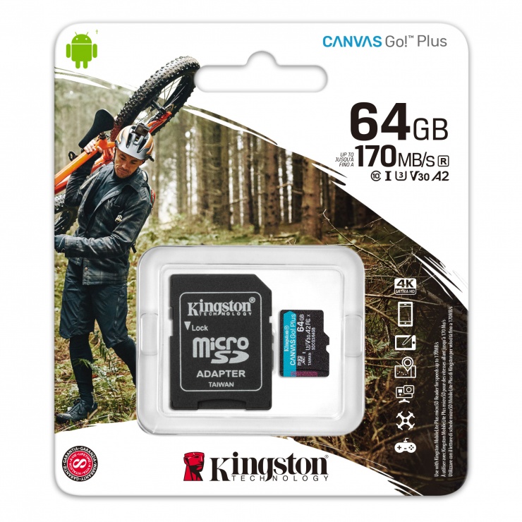 Imagine Card micro SDXC 128GB Clasa 10 UHS-I + adaptor SD Canvas GO Plus, Kingston SDCG3/128GB